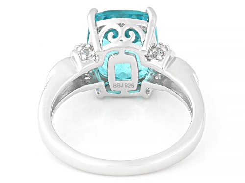 Pre-Owned 4.33ctw Paraiba Color Topaz with 0.19ctw White Topaz Rhodium Over Sterling Silver Ring - Size 8