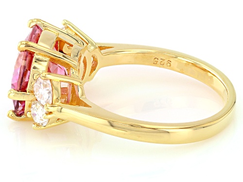 Pre-Owned 5.00ct Pink Topaz with 0.68ctw Moissanite Fire® 18K Yellow Gold Over Sterling Silver Ring - Size 7