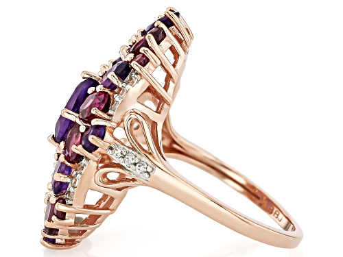 Pre-Owned 2.14ctw Amethyst With 1.84ctw Rhodolite & 0.16ctw White Zircon 18k Rose Gold Over Silver R - Size 8