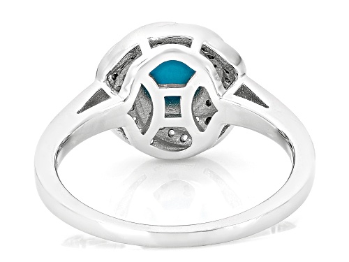 Pre-Owned 6mm Blue Sleeping Beauty Turquoise with 0.28ctw White Zircon Rhodium Over Sterling Silver - Size 10