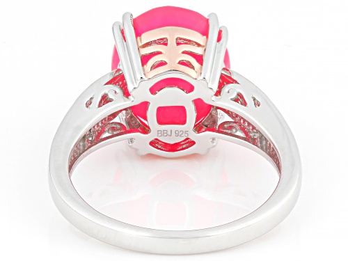 Pre-Owned 2.04ct Pink Ethiopian Opal with 0.11ctw White Zircon Rhodium & 18K Rose Gold Over Silver R - Size 6