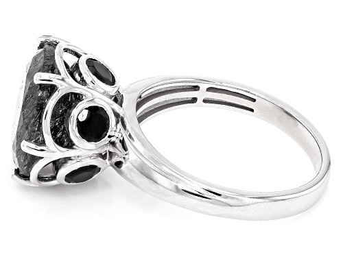 Pre-Owned 5.10ct Black Tourmalinated Quartz With 1.17ctw Black Spinel Rhodium Over Sterling Silver R - Size 7