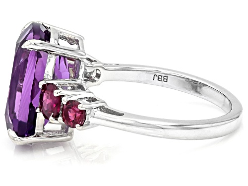 Pre-Owned 3.82ct Canela Amethyst with 0.82ctw Raspberry Rhodolite Rhodium Over Sterling Silver Ring - Size 5