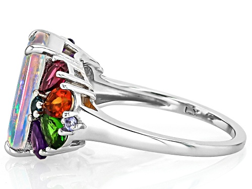 Pre-Owned 1.87ct Ethiopian Opal with 1.06ctw Multi Gemstone Rhodium Over Sterling Silver Ring - Size 7
