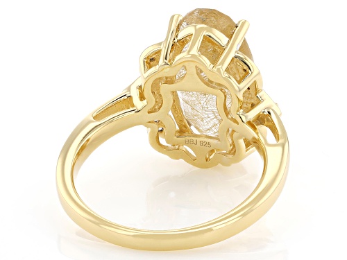 Pre-Owned 5.07ct Golden Rutilated Quartz With 0.13ctw Smoky Quartz & White Zircon 18k Gold Over Silv - Size 10