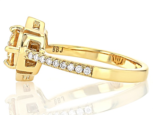 Pre-Owned MOISSANITE FIRE® & YELLOW MOISSANITE 1.10CTW DEW ROUND 14K YELLOW GOLD OVER SILVER RING - Size 9