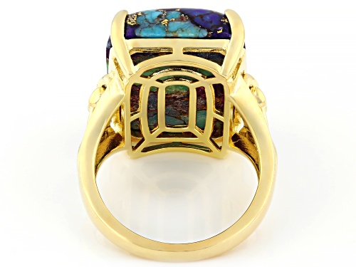 Pre-Owned 20x15mm Blended Multi-Color Turquoise 18K Yellow Gold Over Sterling Silver Ring - Size 6