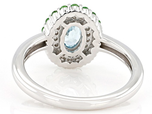 Pre-Owned 0.54ct Blue Zircon with 0.26ctw Tsavorite & 0.13ctw White Zircon Rhodium Over Sterling Sil - Size 8