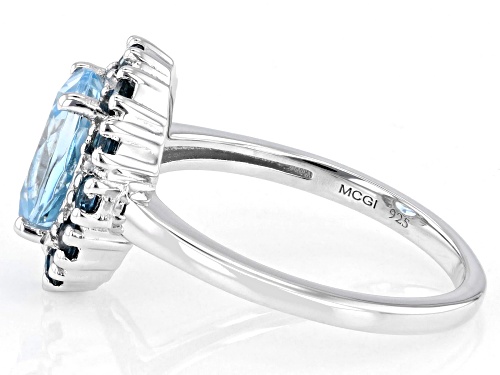 Pre-Owned 1.91ct Oval Glacier Topaz™ with 0.40ctw London Blue Topaz Rhodium Over Sterling Silver Rin - Size 8