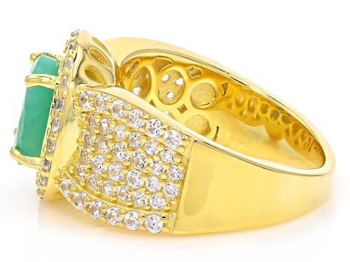 Pre-Owned 1.90ct Oval Emerald With 1.35ctw Round White Zircon 18k Gold Over Sterling Silver Ring - Size 6