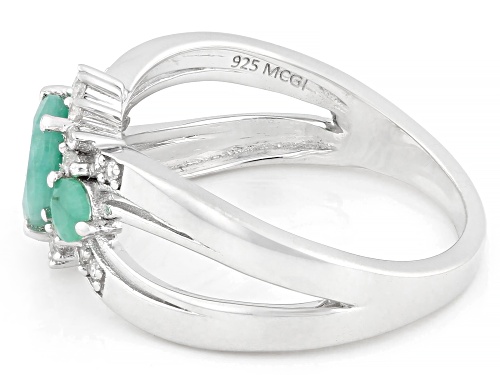 Pre-Owned 0.85ctw Emerald with 0.16ctw White Zircon Rhodium Over Sterling Silver Ring - Size 7