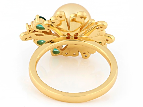 Pre-Owned Pearlfection® 10mm Golden South Sea Simulant With Bella Luce® 18k Yellow Gold Over Silver - Size 7