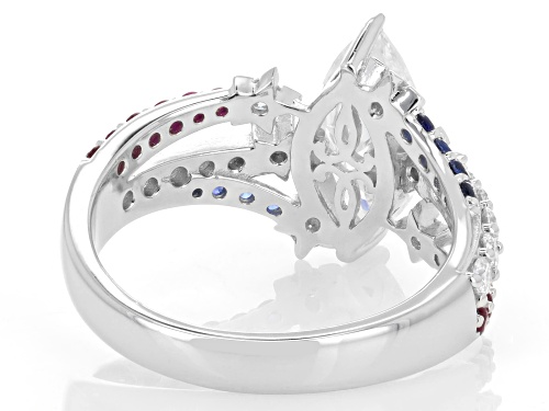 Pre-Owned MOISSANITE FIRE® 2.46CTW DEW WITH LAB  RUBY AND LAB BLUE SAPPHIRE PLATINEVE® RING - Size 7
