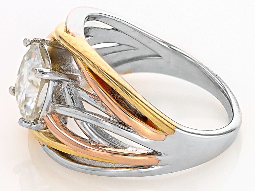 Pre-Owned Moissanite Platineve with 14k Yellow Gold and Rose Gold Over Silver crossover Ring 1.80ct - Size 6