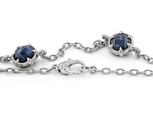 Pre-Owned Judith Ripka Lab Blue Quartz Hematine Triplet With Bella Luce® Rhodium Over Silver Eclipse - Size 18