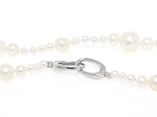 Pre-Owned Genusis™ 3-8mm White Cultured Freshwater Pearl Rhodium Over Sterling Silver 32 Inch Neckla - Size 32