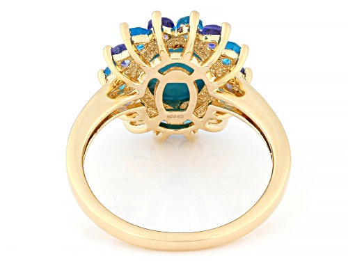 Pre-Owned Sleeping Beauty Turquoise with 0.44ctw Tanzanite &  0.50ctw Neon Apatite 18k Gold Over Sil - Size 10