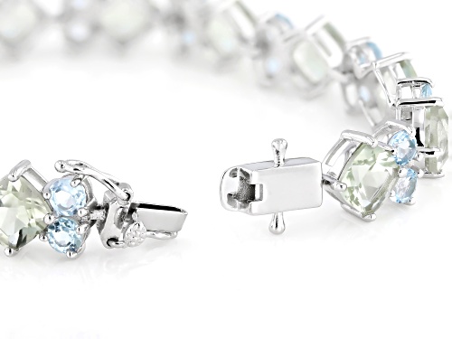 Pre-Owned 20.95ctw Cushion Prasiolite With 9.44ctw Glacier Topaz™ Rhodium Over Sterling Silver Tenni - Size 8