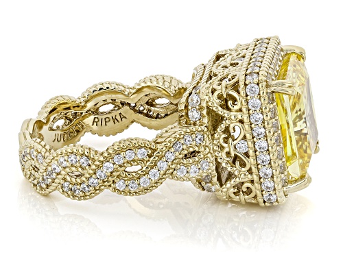 Pre-Owned Judith Ripka 9.51ct Canary & 1.95ctw White Bella Luce® 14k Gold Clad Haute Ring - Size 7