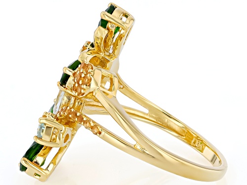 Pre-Owned 1.70ctw Chrome Diopside with 4.28ctw Glacier Topaz™ and Citrine 18K Yellow Gold Over Silve - Size 10