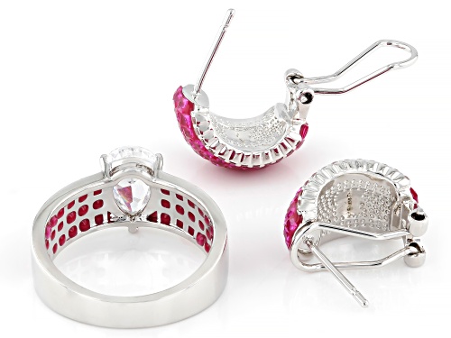 Pre-Owned Bella Luce® 3.95ctw Ruby and White Diamond Simulants Rhodium Over Brass Ring and Earring S