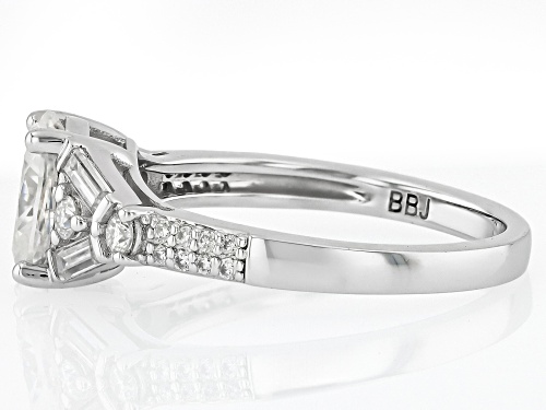 Pre-Owned Moissanite Fire® 2.02ctw DEW Oval, Baguette, and Round Platineve® Ring - Size 8