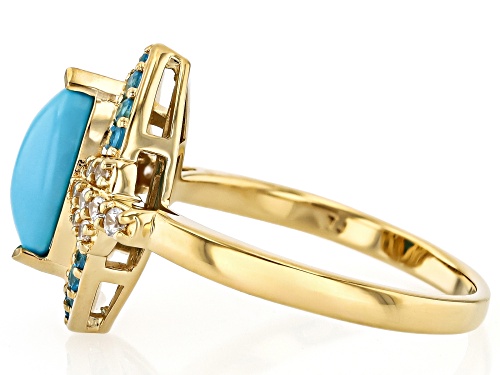 Pre-Owned 10x5mm Sleeping Beauty Turquoise, Neon Apatite, Zircon 18k Yellow Gold Over Sterling Silve - Size 9