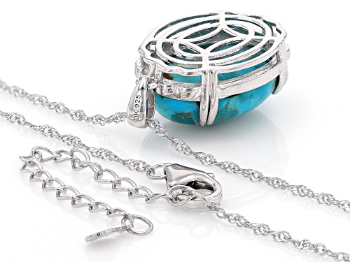 Pre-Owned 20x15mm Oval Turquoise Rhodium Over Sterling Silver Pendant With Chain