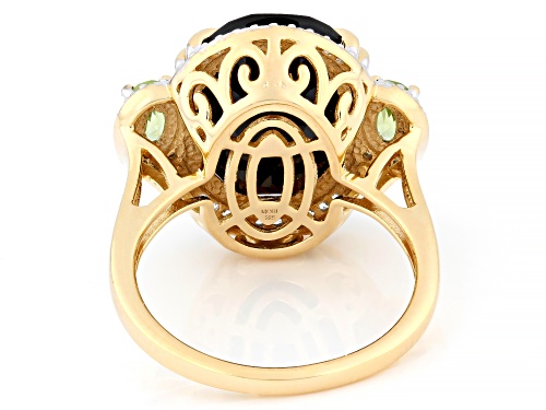 Pre-Owned 9.35ct Black Spinel, 0.48ctw Peridot, 0.26ctw White Zircon 18k Gold Over Sterling Silver R - Size 8