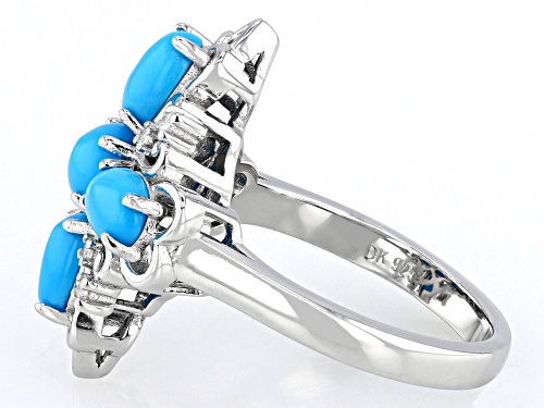 Pre-Owned Blue Sleeping Beauty Turquoise with 0.07ctw White Zircon Rhodium Over Sterling Silver Ring - Size 8
