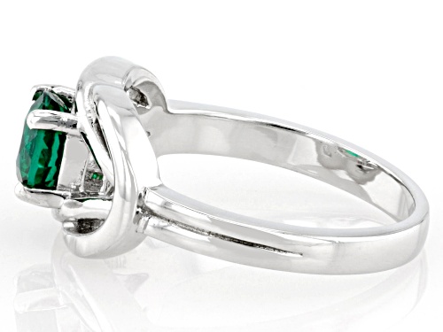 Pre-Owned 0.60ct Round Lab Created Emerald Rhodium Over Sterling Silver Ring - Size 6
