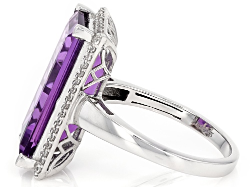 Pre-Owned 7.23ct Baguette Canela Amethyst with .01ctw White Zircon Rhodium Over Sterling Silver Ring - Size 8
