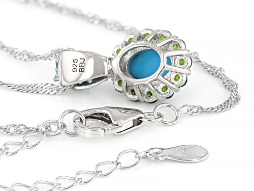 Pre-Owned Sleeping Beauty Turquoise & 0.61ctw Chrome & Neon Apatite Rhodium Over Silver Pendant With