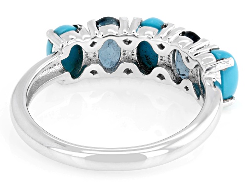 Pre-Owned 6x4mm Sleeping Beauty Turquoise with .90ctw London Blue Topaz Rhodium Over Sterling Silver - Size 7