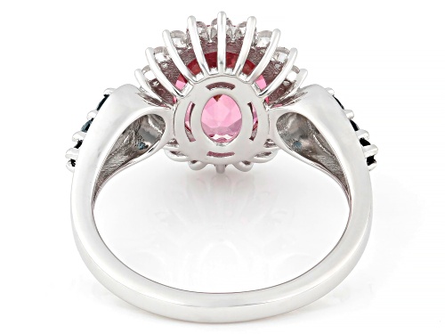 Pre-Owned 3.41ctw Pink Topaz with London Blue and White Topaz Rhodium Over Sterling Silver Ring - Size 8