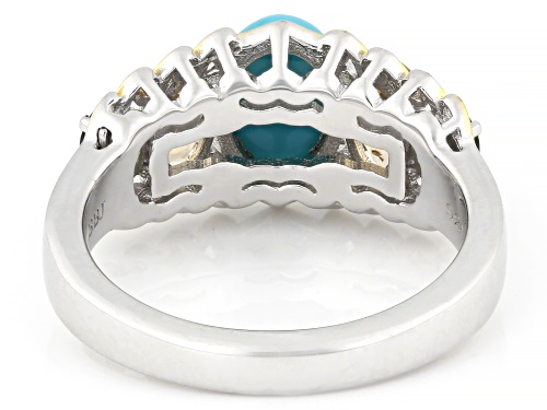 Pre-Owned Sleeping Beauty Turquoise With 1.07ctw Blue Topaz & Citrine Rhodium & 18K Gold Over Silver - Size 10