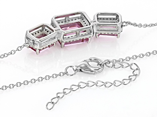 Pre-Owned 6.61ctw Rectangular Octagonal Pink Topaz With .82ctw White Topaz Rhodium Over Silver Neckl - Size 18