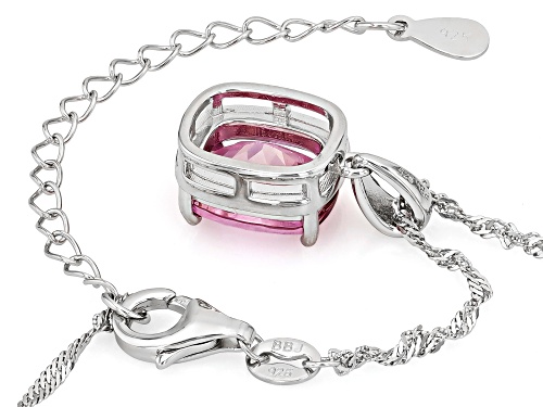 Pre-Owned 4.00ct Cushion Pink Topaz Rhodium Over Sterling Silver Pendant With Chain