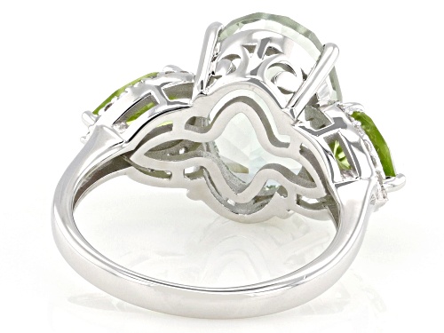 Pre-Owned 5.58ctw Concave Cut Prasiolite with Manchurian Peridot™ & White Zircon Rhodium Over Silver - Size 7