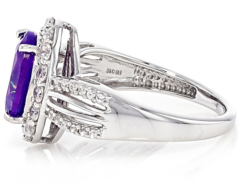 Pre-Owned 1.366ct Purple Ethiopian Opal With 0.74ctw White Zircon Rhodium Over Sterling Silver Ring - Size 7
