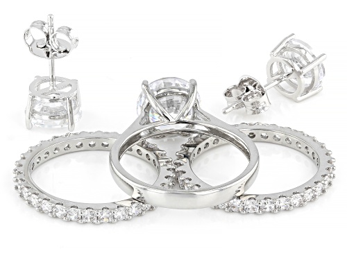 Pre-Owned Bella Luce® 13.28ctw White Diamond Simulant Rhodium Over Brass Ring and Stud Set