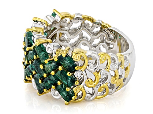 Pre-Owned 2.84ctw Baguette Grizzly Emerald Rhodium & 24k Yellow Gold Over Palladium Sterling Silver - Size 8