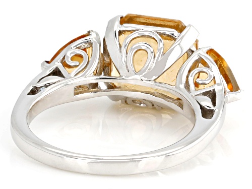 Pre-Owned 7.11ctw Mandarin Orange Topaz Rhodium Over Sterling Silver Assher Cut Ring - Size 7