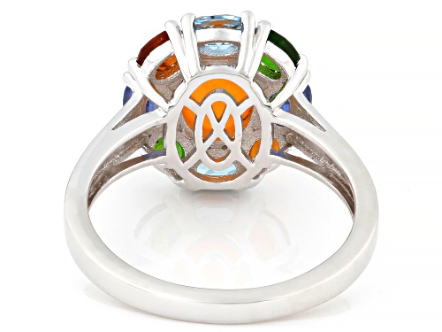 Pre-Owned 0.74ct Orange Ethiopian Opal with 1.38ctw Multi-Gemstone Rhodium Over Sterling Silver Ring - Size 7