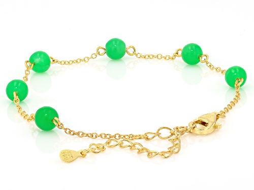 Pre-Owned Pacific Style™ 6mm Beaded Green Jadeite 18K Gold Over Sterling Silver Station Bracelet - Size 7