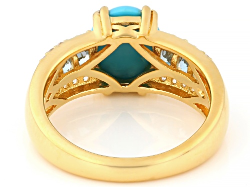 Pre-Owned 10x8mm Sleeping Beauty Turquoise With 0.58ctw Aquamarine & White Zircon 18K Gold Over Silv - Size 8