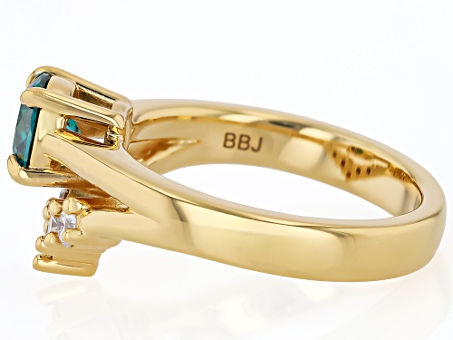 Pre-Owned MOISSANITE FIRE® AND GREEN MOISSAINITE 1.10CTW DEW ROUND 14K YELLOW GOLD OVER SILVER RING - Size 8