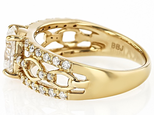 Pre-Owned MOISSANITE FIRE® 2.06CTW DEW OVAL AND  ROUND BRILLIANT 14K YELLOW GOLD OVER SILVER RING - Size 7