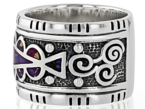 Pre-Owned Southwest Style by JTV™ Mixed Shaped Purple Turquoise Inlay Sterling Silver Band Ring - Size 9