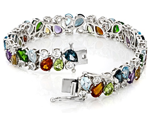 Pre-Owned 26.20ctw Multi-Gemstone Rhodium Over Sterling Silver Bracelet - Size 8